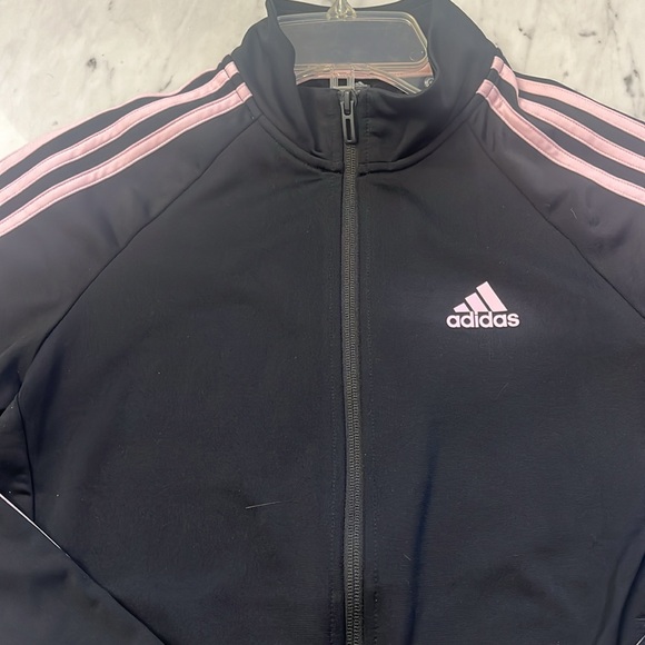 Adidas Black Track Jacket with Pink Stripes - Picture 2 of 12